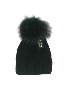 004Y - Bonnet en laine noir et pompon