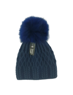 004Y - Bonnet en laine noir et pompon