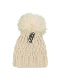 004Y - Bonnet en laine noir et pompon
