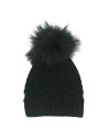 004Y - Bonnet en laine noir et pompon