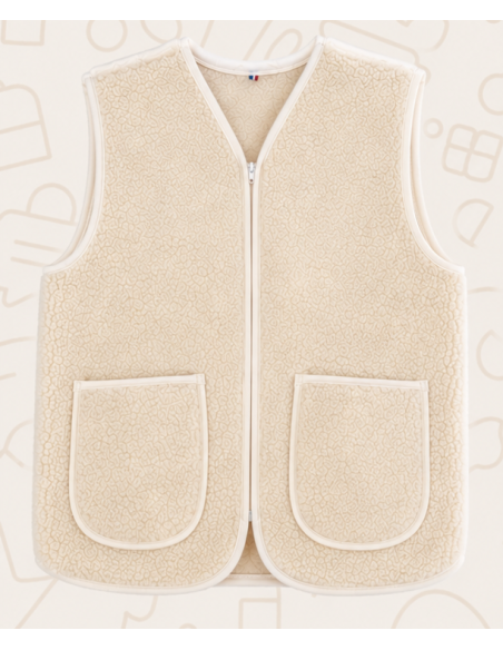 Gilet Berger Zip  Court en Laine 100% Naturelle Adulte - Couleur Ecru
