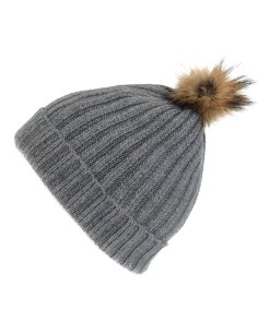 002ZD BONNET LAINE GRIS FONCE - POMPON
