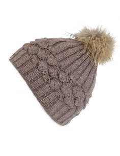 Bonnet en laine gris à motifs et pompon